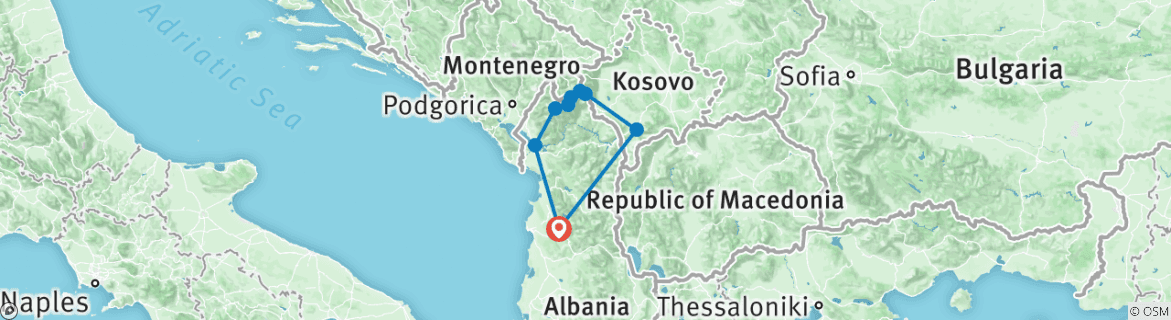 Image of a map showing the route of the tour