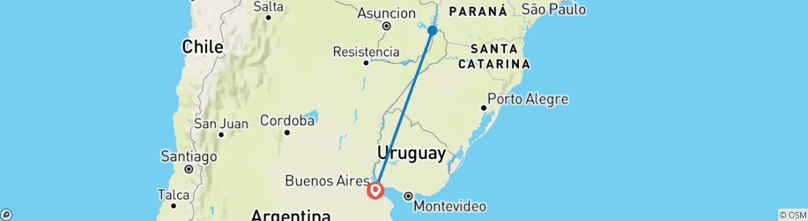 Image of a map showing the route of the tour