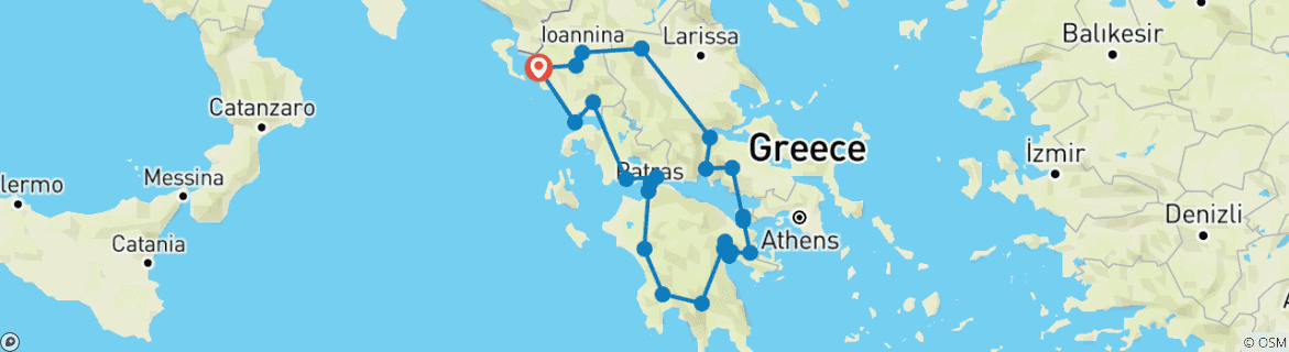 Image of a map showing the route of the tour