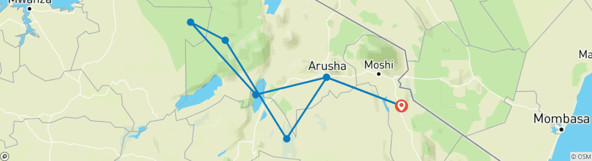 Image of a map showing the route of the tour