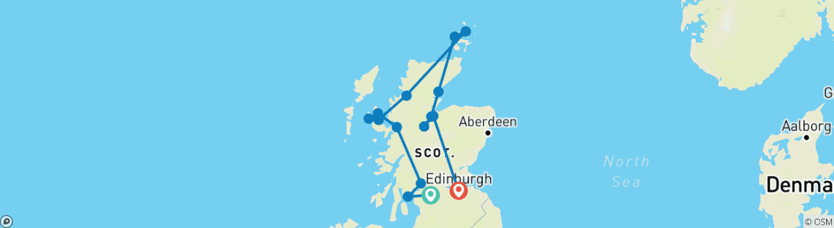 Image of a map showing the route of the tour