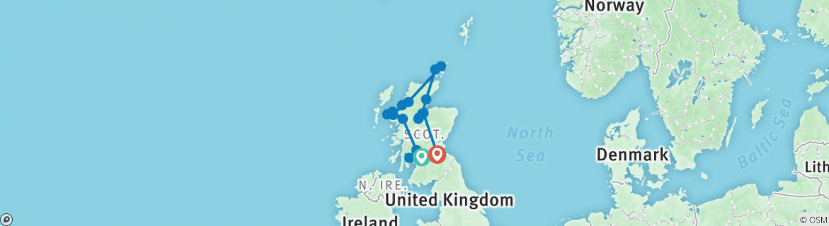 Image of a map showing the route of the tour