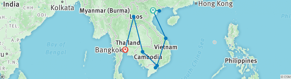 Image of a map showing the route of the tour