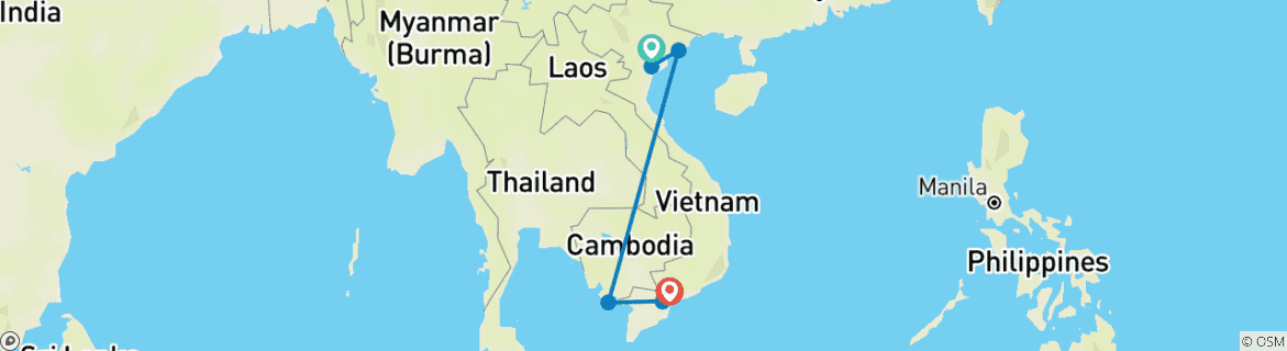 Image d'une carte montrant l'itinéraire du circuit