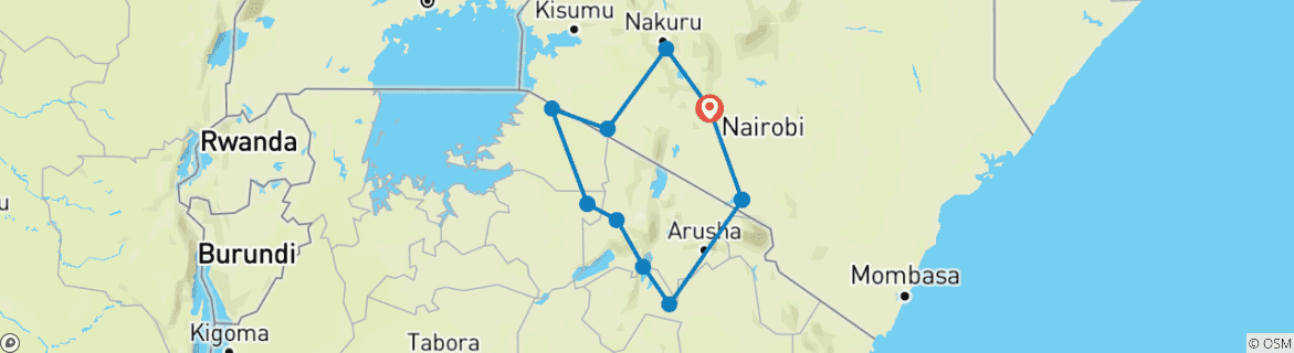 Image d'une carte montrant l'itinéraire du circuit