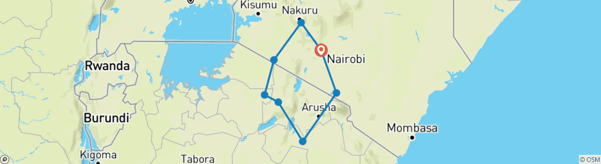 Image of a map showing the route of the tour