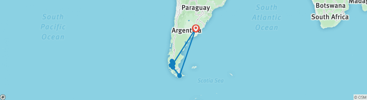 Image of a map showing the route of the tour