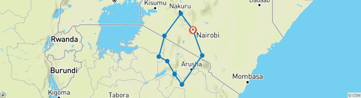 Image of a map showing the route of the tour