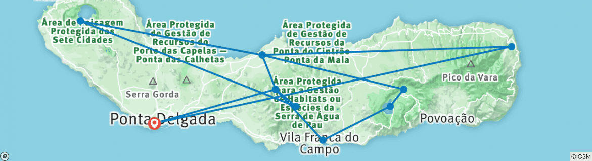 Image of a map showing the route of the tour