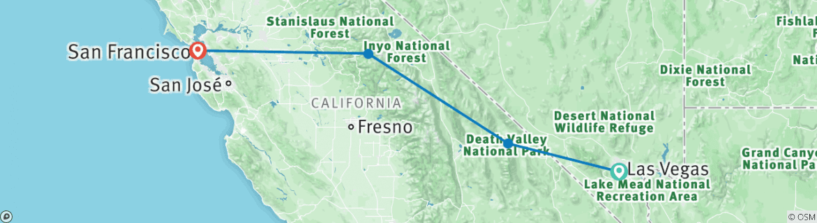 Image of a map showing the route of the tour