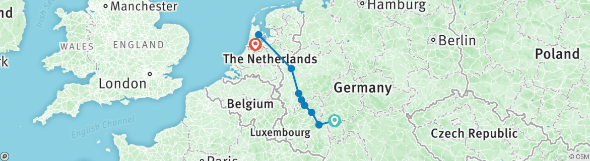 Image of a map showing the route of the tour