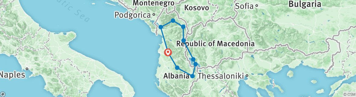 Image of a map showing the route of the tour