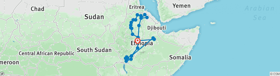 Image of a map showing the route of the tour