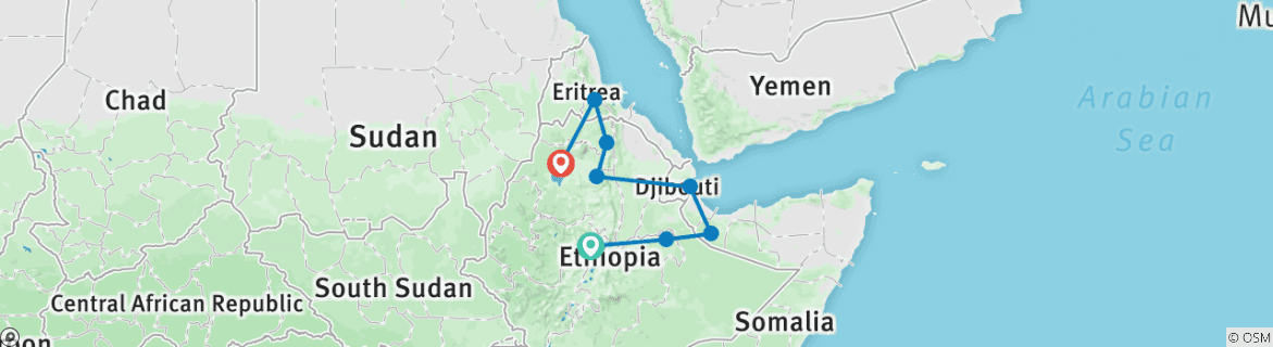 Image of a map showing the route of the tour
