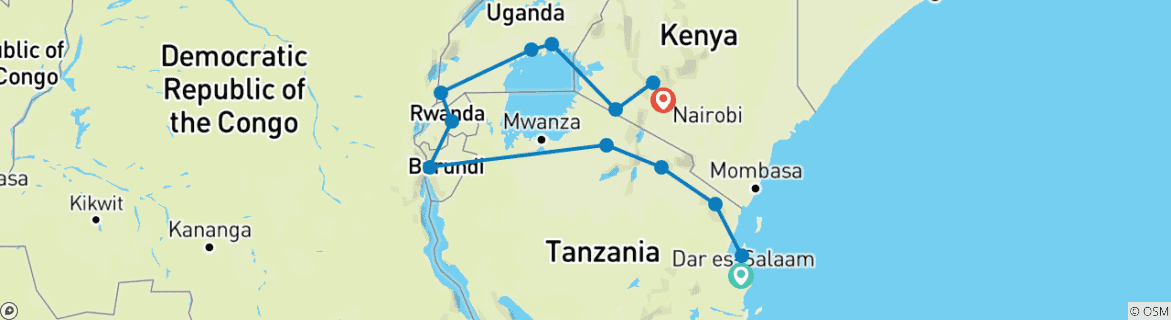 Karte mit der Reiseroute