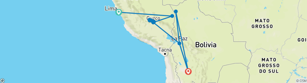 Image of a map showing the route of the tour