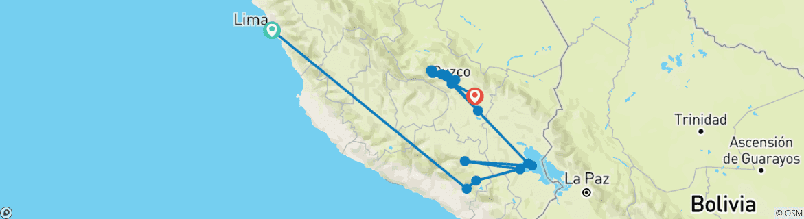 Image of a map showing the route of the tour