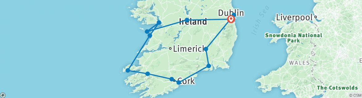 Image d'une carte montrant l'itinéraire du circuit