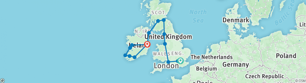 Image of a map showing the route of the tour