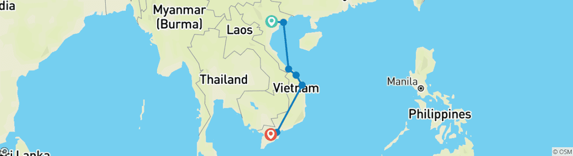 Image of a map showing the route of the tour