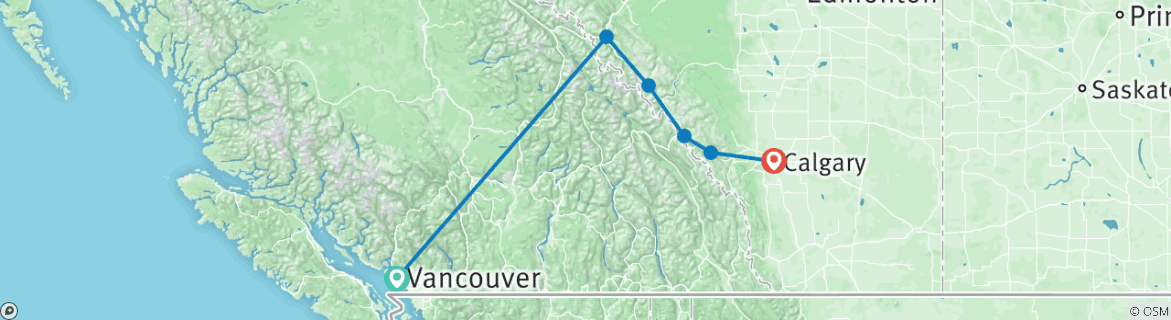 Image of a map showing the route of the tour