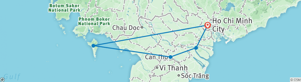Image of a map showing the route of the tour