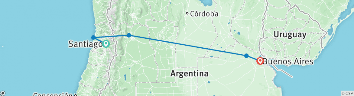 Image of a map showing the route of the tour