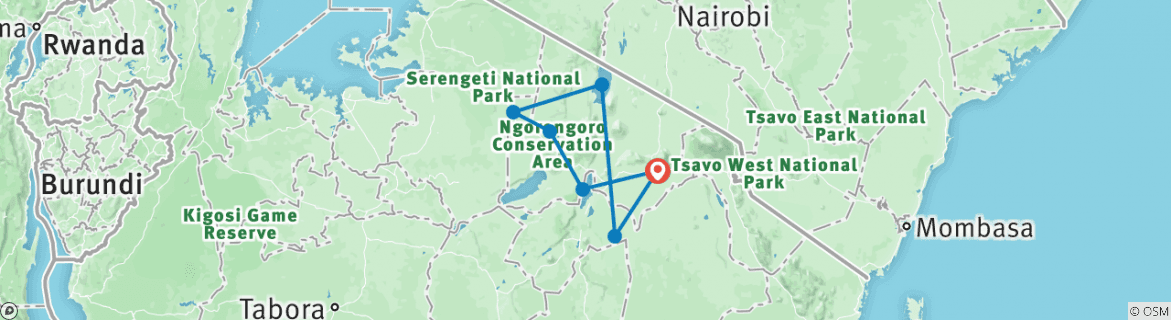 Image of a map showing the route of the tour