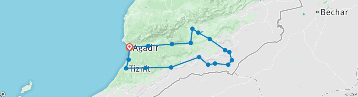 Karte mit der Reiseroute