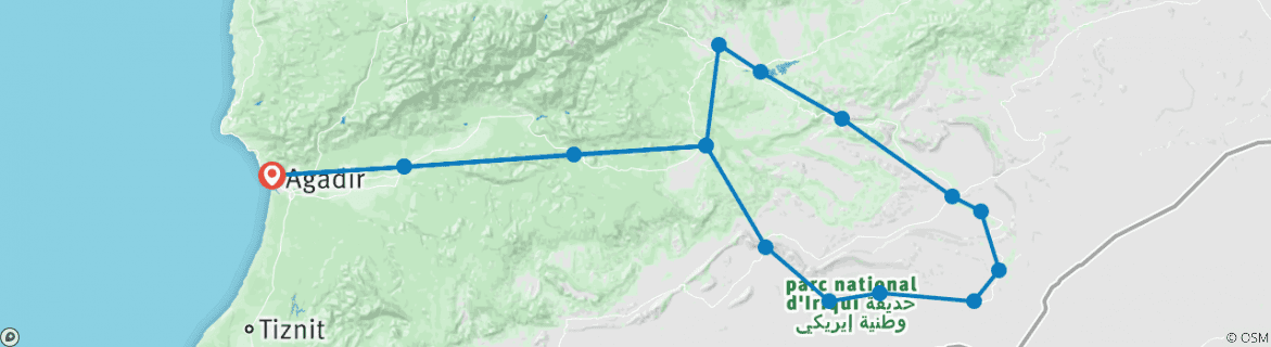 Image of a map showing the route of the tour
