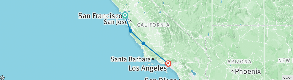 Image of a map showing the route of the tour
