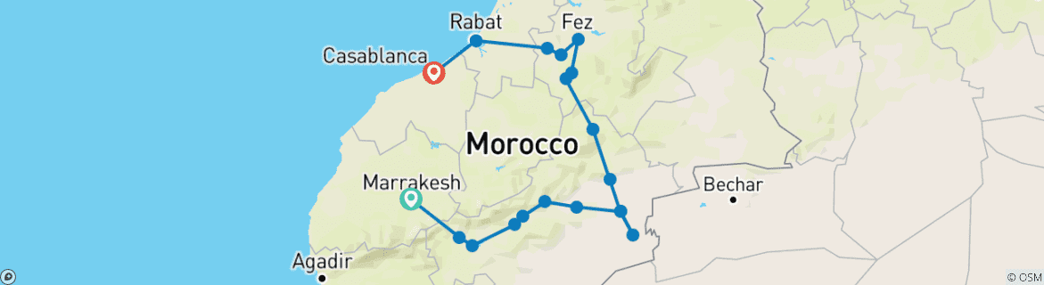 Image d'une carte montrant l'itinéraire du circuit