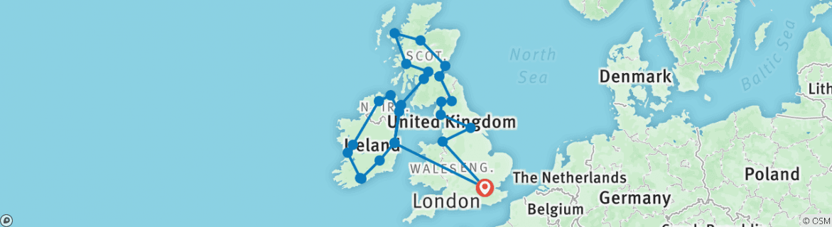 Image of a map showing the route of the tour