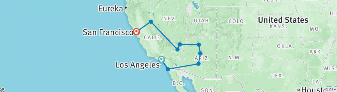 Image of a map showing the route of the tour