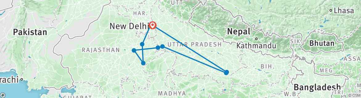 Image of a map showing the route of the tour