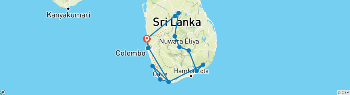 Image of a map showing the route of the tour