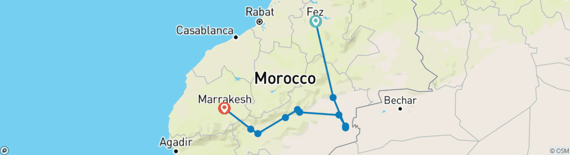 Image d'une carte montrant l'itinéraire du circuit