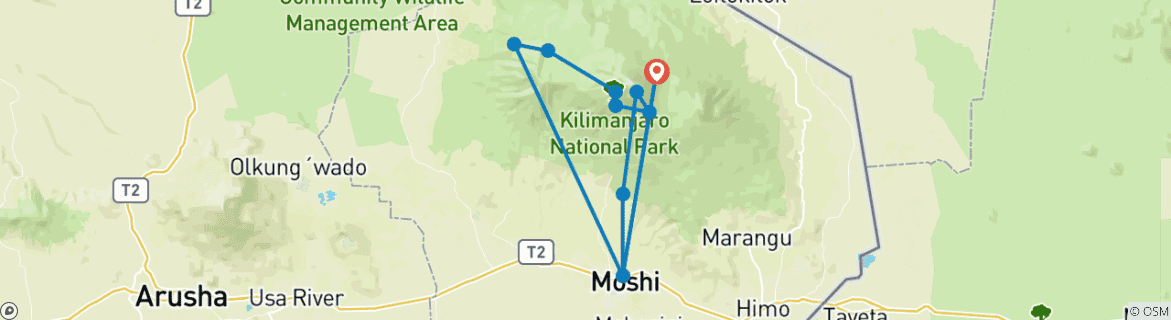 Image of a map showing the route of the tour