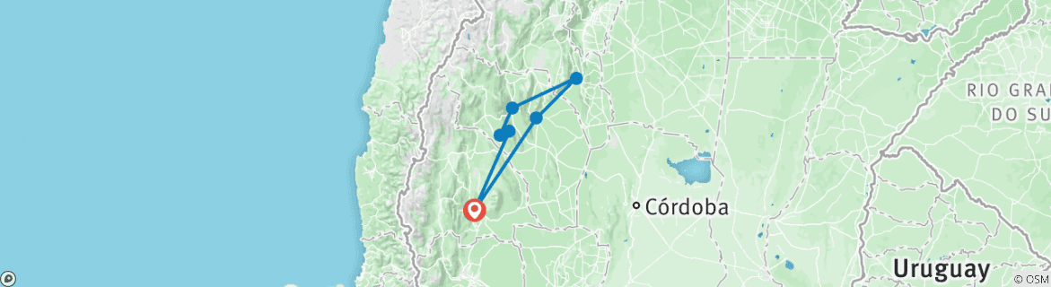 Image of a map showing the route of the tour