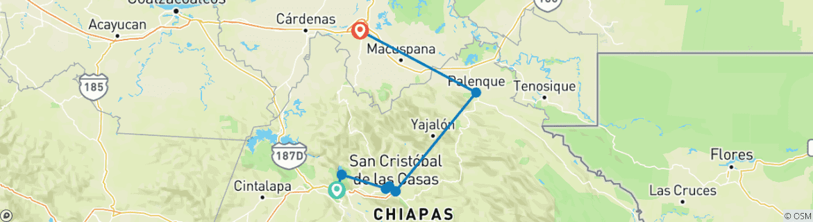 Image d'une carte montrant l'itinéraire du circuit