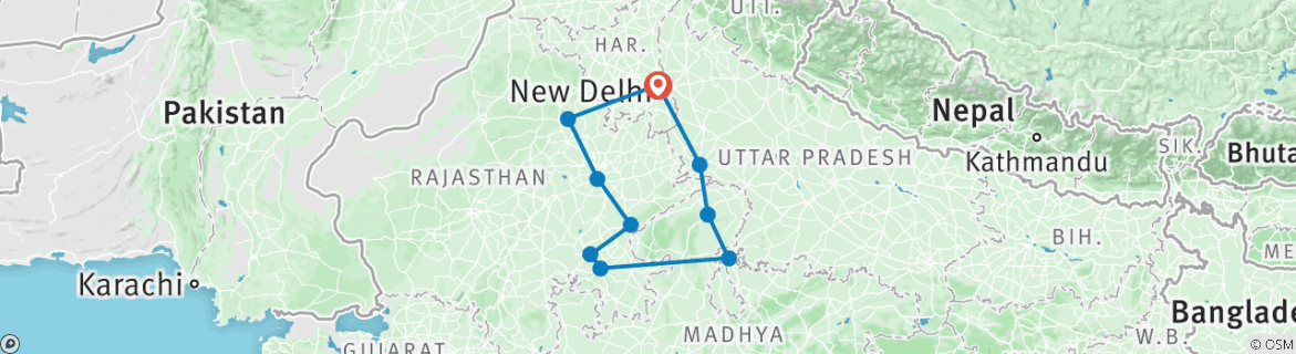 Image of a map showing the route of the tour
