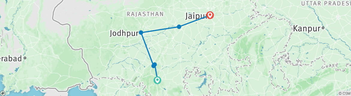 Karte mit der Reiseroute