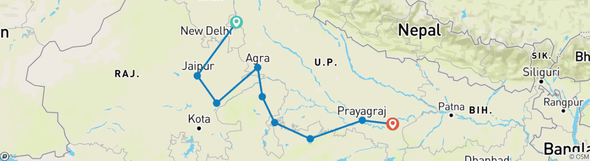 Image d'une carte montrant l'itinéraire du circuit