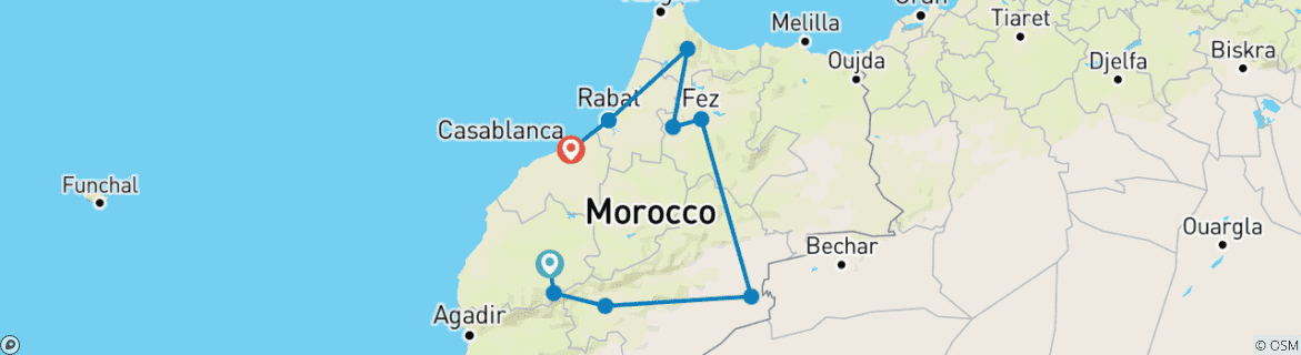 Image of a map showing the route of the tour