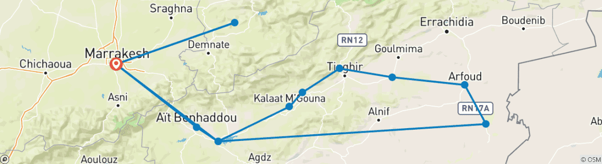 Karte mit der Reiseroute