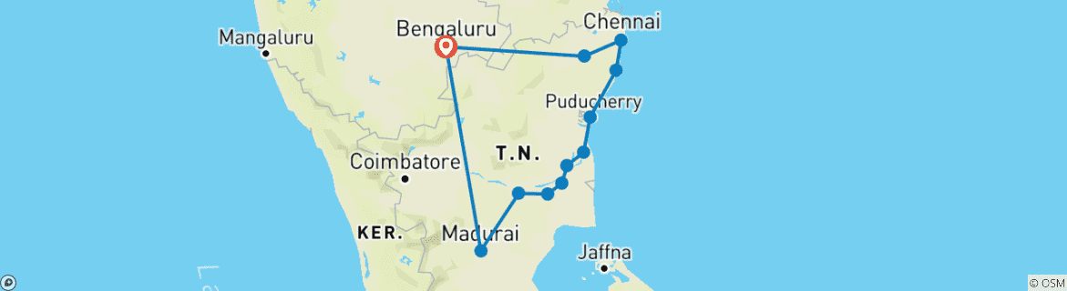 Foto van een kaart met de route van de rondreis