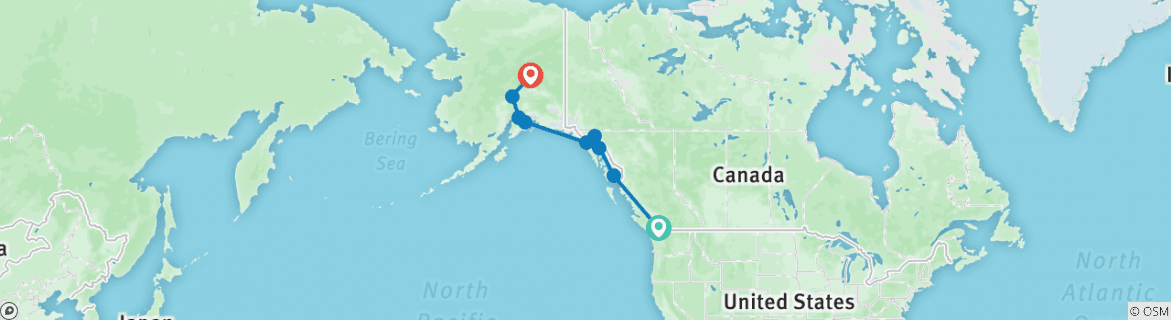 Image of a map showing the route of the tour