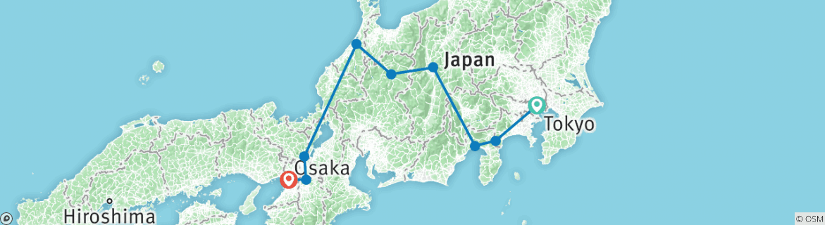 Image of a map showing the route of the tour