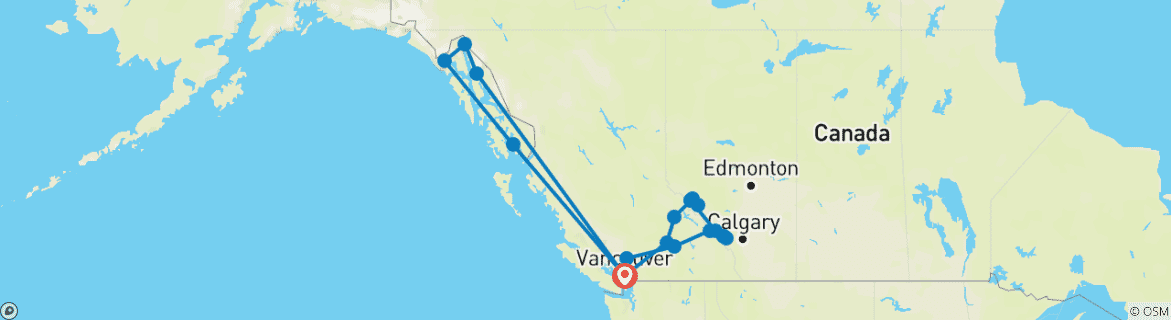 Image of a map showing the route of the tour