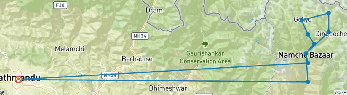 Image d'une carte montrant l'itinéraire du circuit